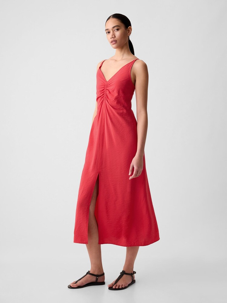 Gap Red Ruched Slip Midi Dress - Image 3 of 3