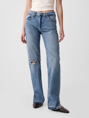 Gap Mid Blue 90s Loose Split Hem Mid Rise Jeans - Image 1 of 5