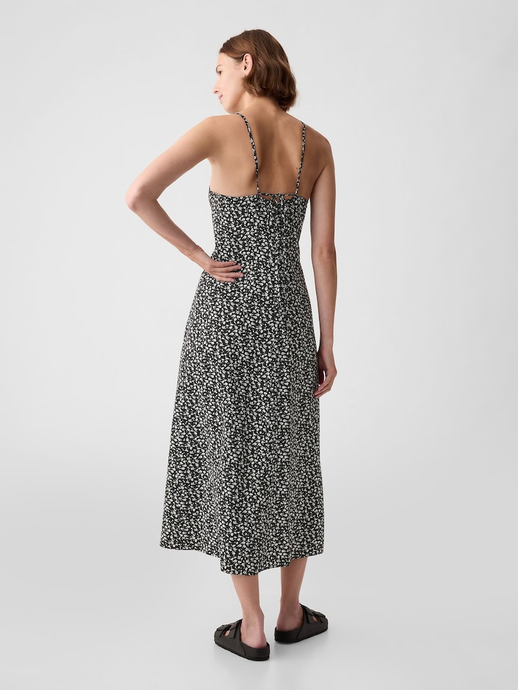 Gap Black/White Floral Ruched Slip Midi Dress - Image 2 of 4