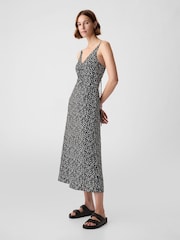 Gap Black/White Floral Ruched Slip Midi Dress - Image 3 of 4