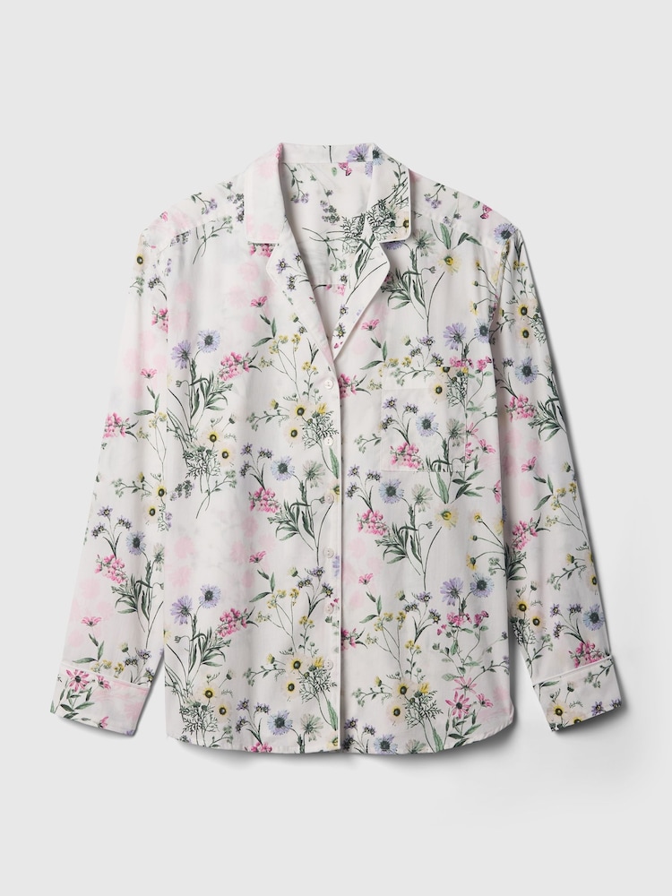 Gap White Floral Poplin Pyjama Long Sleeve Shirt - Image 3 of 3