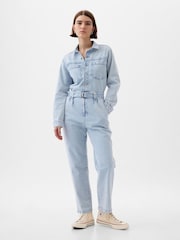 Gap Blue Belted Denim Jumpsuit - Image 1 of 5