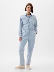 Gap Blue Belted Denim Jumpsuit - Image 3 of 5