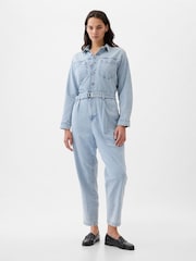 Gap Blue Belted Denim Jumpsuit - Image 4 of 5