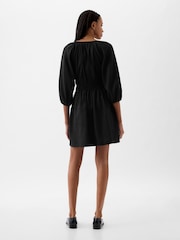 Gap Black Linen Cotton Long Sleeve Shirred Waist Mini Dress - Image 2 of 4