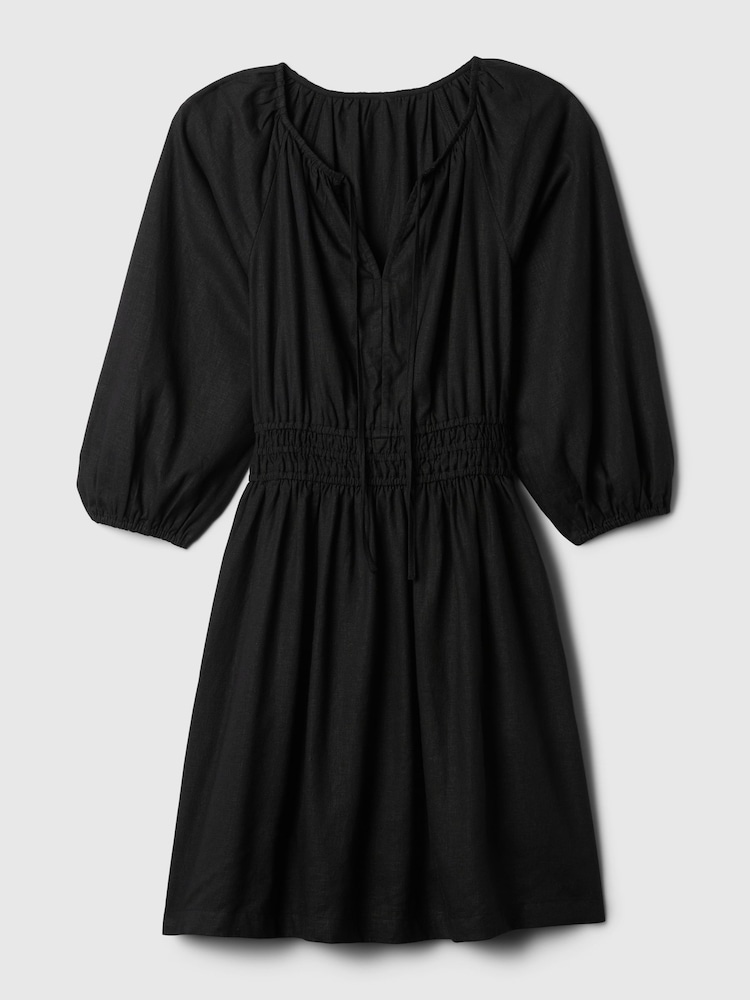 Gap Black Linen Cotton Long Sleeve Shirred Waist Mini Dress - Image 4 of 4 Gap Black Linen Cotton Long Sleeve Shirred Waist Mini Dress - Image 4 of 4