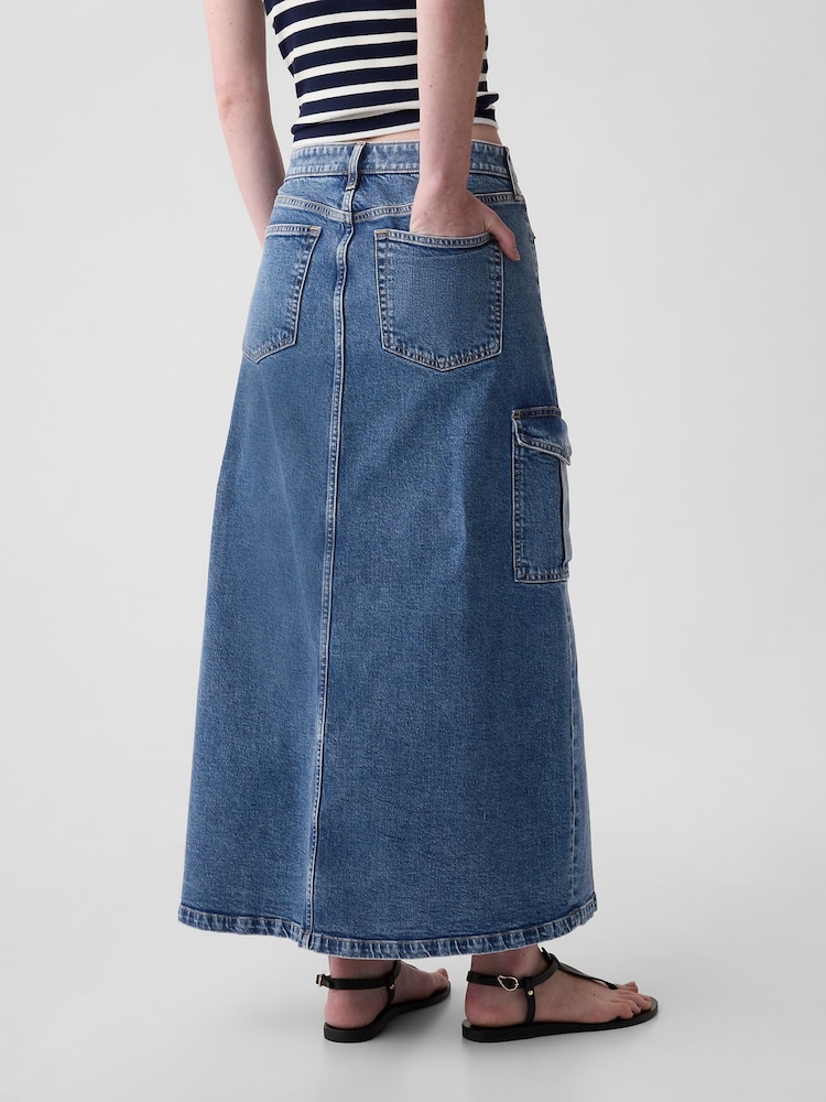 Gap Blue Cargo Denim Maxi Skirt - Image 2 of 8 Gap Blue Cargo Denim Maxi Skirt - Image 2 of 8