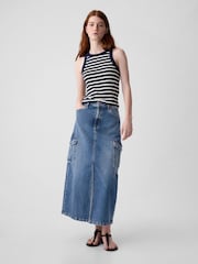 Gap Blue Cargo Denim Maxi Skirt - Image 3 of 8