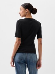 Schwarz - Gap Geripptes Henley-T-Shirt mit Rundhalsausschnitt und viertellangen Ärmeln - Bild 2 von 2