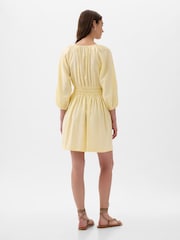 Gap Yellow Linen Cotton Long Sleeve Shirred Waist Mini Dress - Image 2 of 4