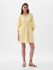 Gap Yellow Linen Cotton Long Sleeve Shirred Waist Mini Dress - Image 3 of 4