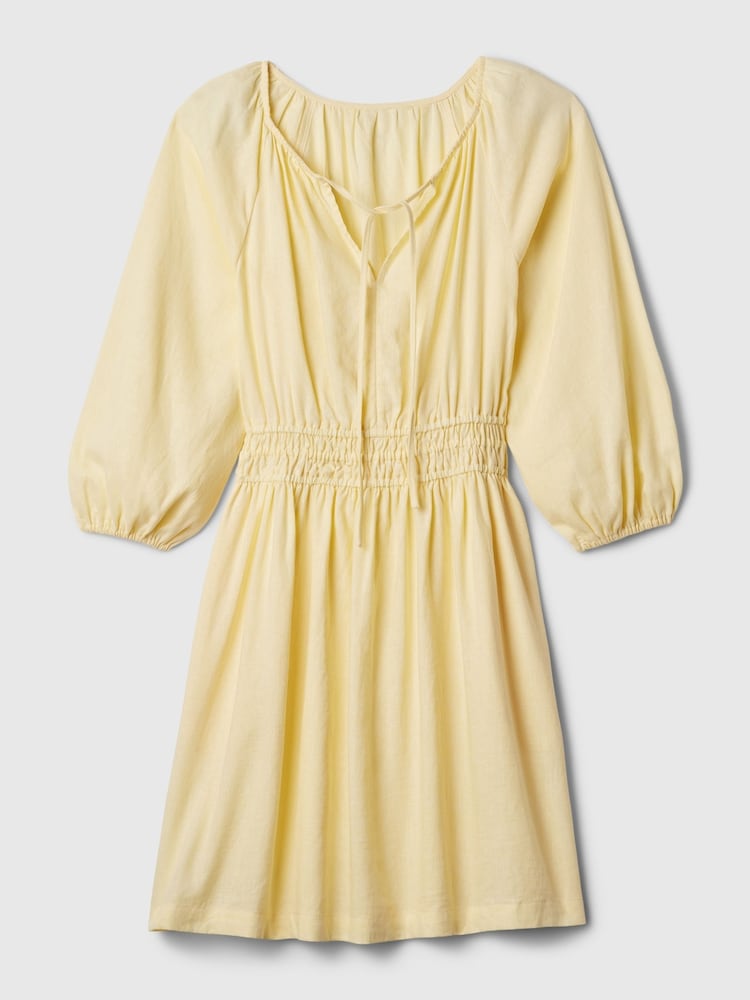 Gap Yellow Linen Cotton Long Sleeve Shirred Waist Mini Dress - Image 4 of 4