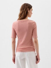 Gap Pink Ribbed Henley  Quarter Sleeve Crew Neck T-Shirt - Image 2 of 4