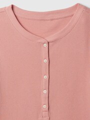 Gap Pink Ribbed Henley  Quarter Sleeve Crew Neck T-Shirt - Image 4 of 4