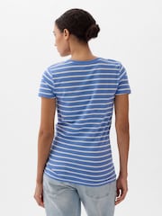 Gap Blue Stripe Favourite Short Sleeve V Neck Print T-Shirt - Image 2 of 2