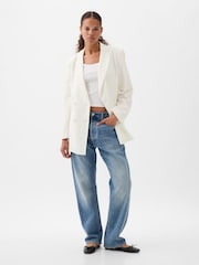 Gap White Linen Cotton Belted Blazer - Image 1 of 4