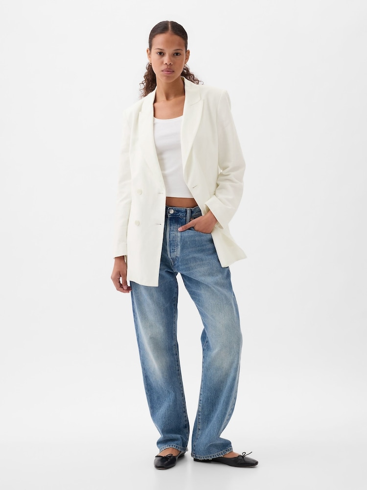 Gap White Linen Cotton Belted Blazer - Image 1 of 4 Gap White Linen Cotton Belted Blazer - Image 1 of 4