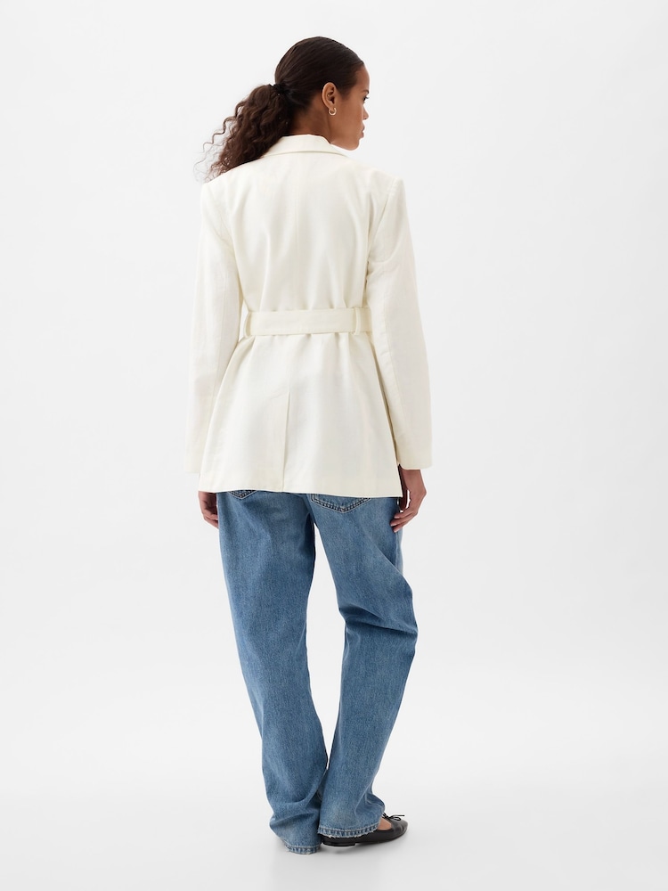Gap White Linen Cotton Belted Blazer - Image 2 of 4 Gap White Linen Cotton Belted Blazer - Image 2 of 4