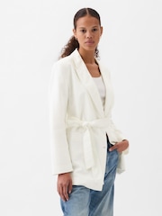 Gap White Linen Cotton Belted Blazer - Image 3 of 4