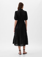 Gap Black Eyelet Tie Waist Tiered Midi Dress - Image 3 of 5