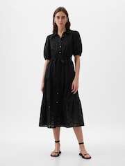 Gap Black Eyelet Tie Waist Tiered Midi Dress - Image 4 of 5