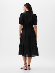 Gap Black Eyelet Tie Waist Tiered Midi Dress - Image 5 of 5