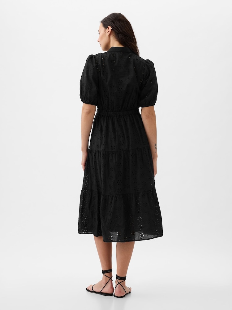 Gap Black Eyelet Tie Waist Tiered Midi Dress - Image 5 of 5