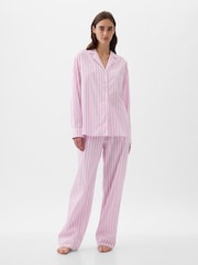 Gap Pink Stripe Poplin Pyjama Long Sleeve Shirt - Image 1 of 3