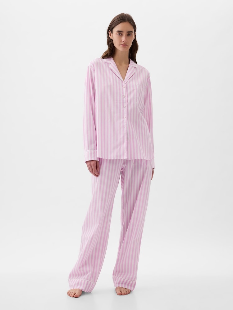Gap Pink Stripe Poplin Pyjama Long Sleeve Shirt - Image 1 of 3