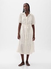 Gap White Eyelet Tie Waist Tiered Midi Dress - Image 1 of 5