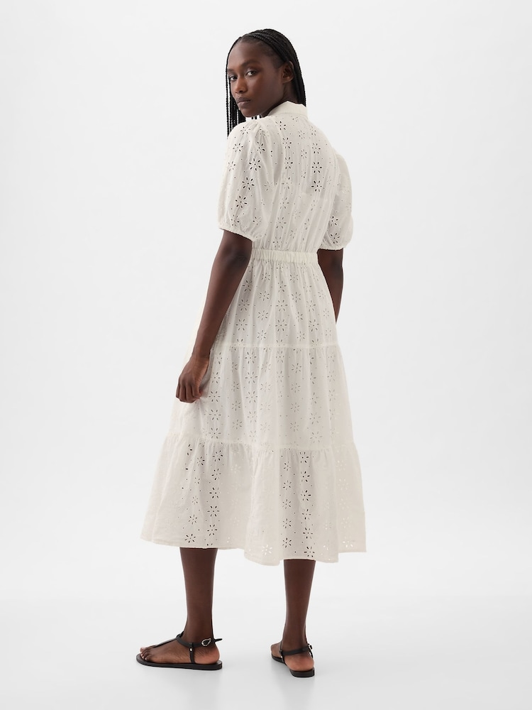 Gap White Eyelet Tie Waist Tiered Midi Dress - Image 2 of 5