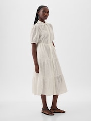 Gap White Eyelet Tie Waist Tiered Midi Dress - Image 3 of 5