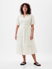 Gap White Eyelet Tie Waist Tiered Midi Dress - Image 4 of 5