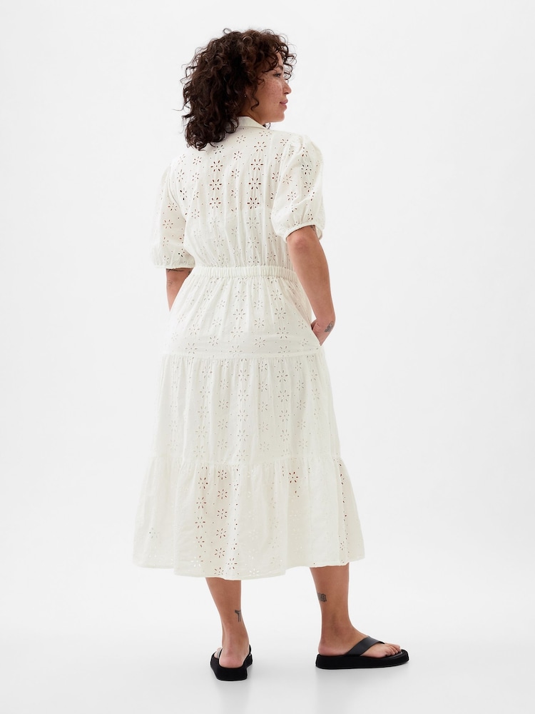 Gap White Eyelet Tie Waist Tiered Midi Dress - Image 5 of 5