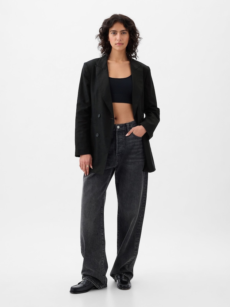 Gap Black Linen Cotton Belted Blazer - Image 1 of 4 Gap Black Linen Cotton Belted Blazer - Image 1 of 4