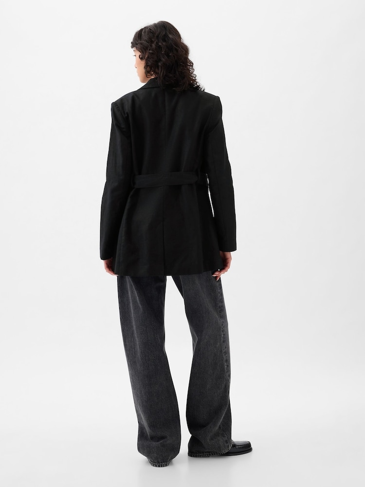 Gap Black Linen Cotton Belted Blazer - Image 2 of 4 Gap Black Linen Cotton Belted Blazer - Image 2 of 4