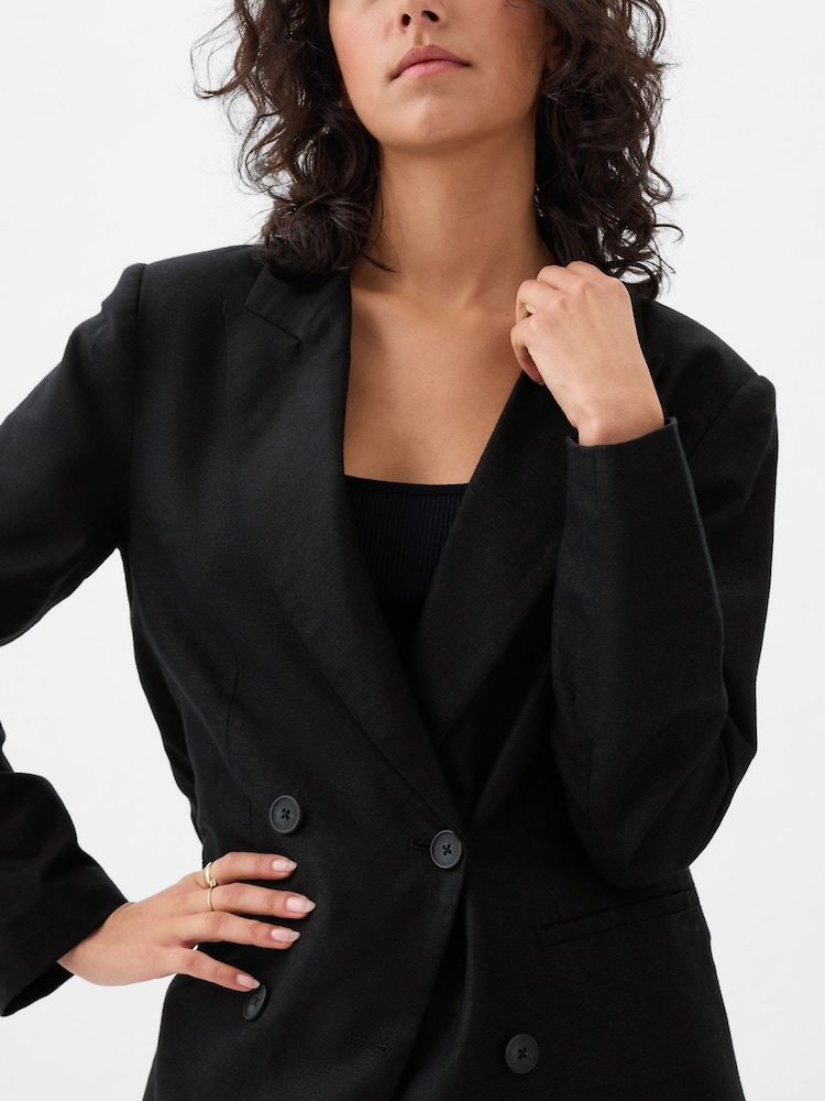 Gap Black Linen Cotton Belted Blazer - Image 4 of 4 Gap Black Linen Cotton Belted Blazer - Image 4 of 4