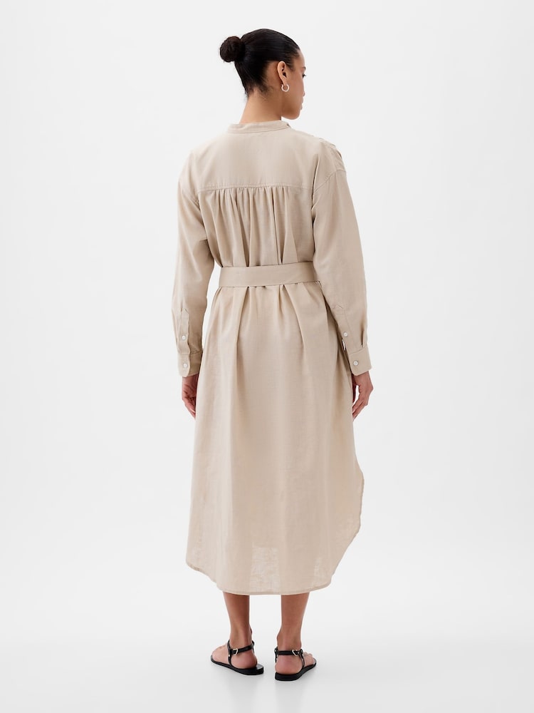 Gap Neutral Linen Blend Long Sleeve Shirt Dress - Image 2 of 5