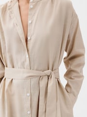 Gap Neutral Linen Blend Long Sleeve Shirt Dress - Image 4 of 5