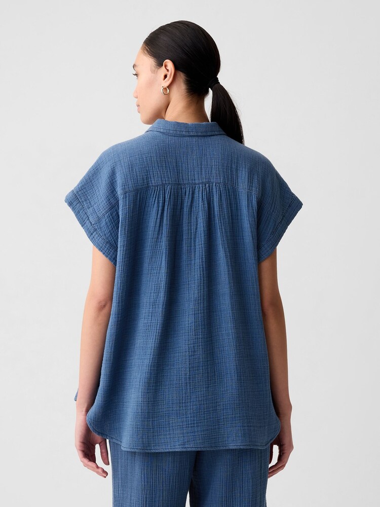 Blau - Gap Kurzärmeliges Hemd aus Crinkle-Baumwolle - Bild 2 von 6