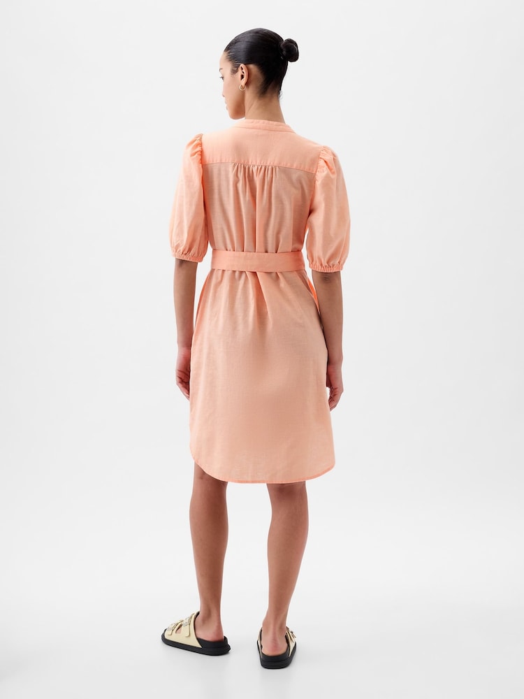 Gap Orange Linen Blend Short Puff Sleeve Mini Shirt Dress - Image 2 of 5 Gap Orange Linen Blend Short Puff Sleeve Mini Shirt Dress - Image 2 of 5