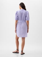 Gap Purple Linen Blend Short Puff Sleeve Mini Shirt Dress - Image 2 of 5
