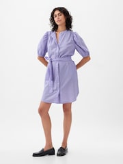 Gap Purple Linen Blend Short Puff Sleeve Mini Shirt Dress - Image 3 of 5