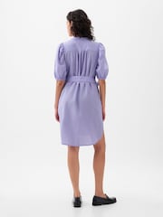 Gap Purple Linen Blend Short Puff Sleeve Mini Shirt Dress - Image 5 of 5