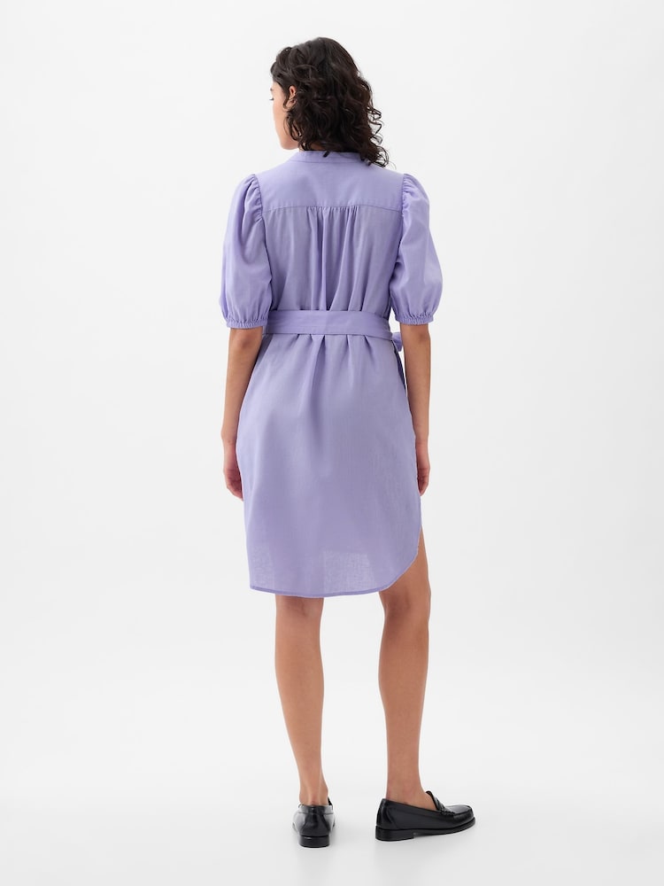 Gap Purple Linen Blend Short Puff Sleeve Mini Shirt Dress - Image 5 of 5 Gap Purple Linen Blend Short Puff Sleeve Mini Shirt Dress - Image 5 of 5