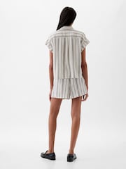 Gap Neutral Stripe Linen-Blend Short Sleeve Cropped Shirt - Image 2 of 4