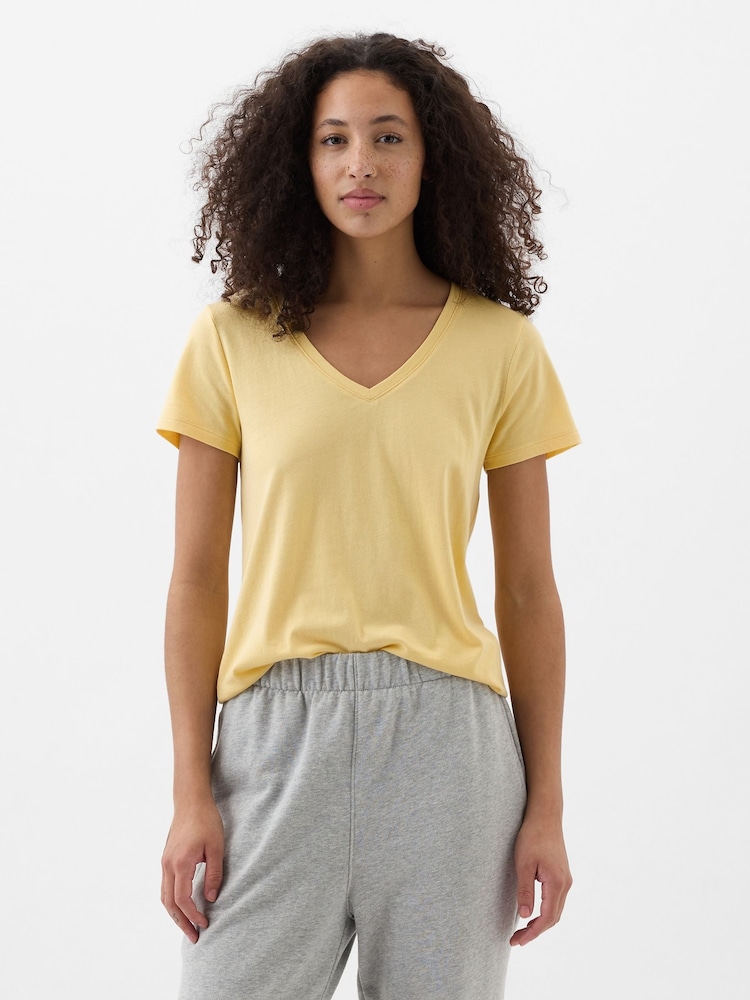 Gap Yellow Short Sleeve V Neck T-Shirt - Image 1 of 1 Gap Yellow Short Sleeve V Neck T-Shirt - Image 1 of 1