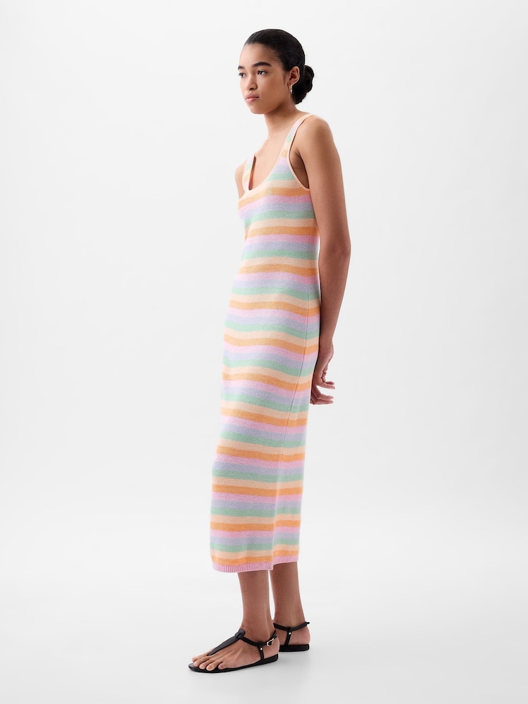 Gap Orange Linen Cotton Sleeveless Scoop Neck Midi Dress - Image 1 of 4