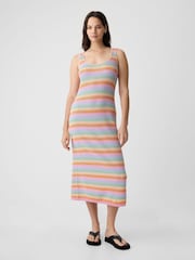 Gap Orange Linen Cotton Sleeveless Scoop Neck Midi Dress - Image 2 of 4