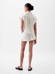 Gap White Linen-Blend Short Sleeve Cropped Shirt - Image 3 of 5